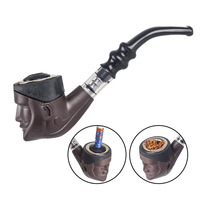 Cigarette Tobacco Pipe Double Purpose Plastic Bent Pipe Engraving Face Iron Pot Cigarette Holder Filter Portable Pipe