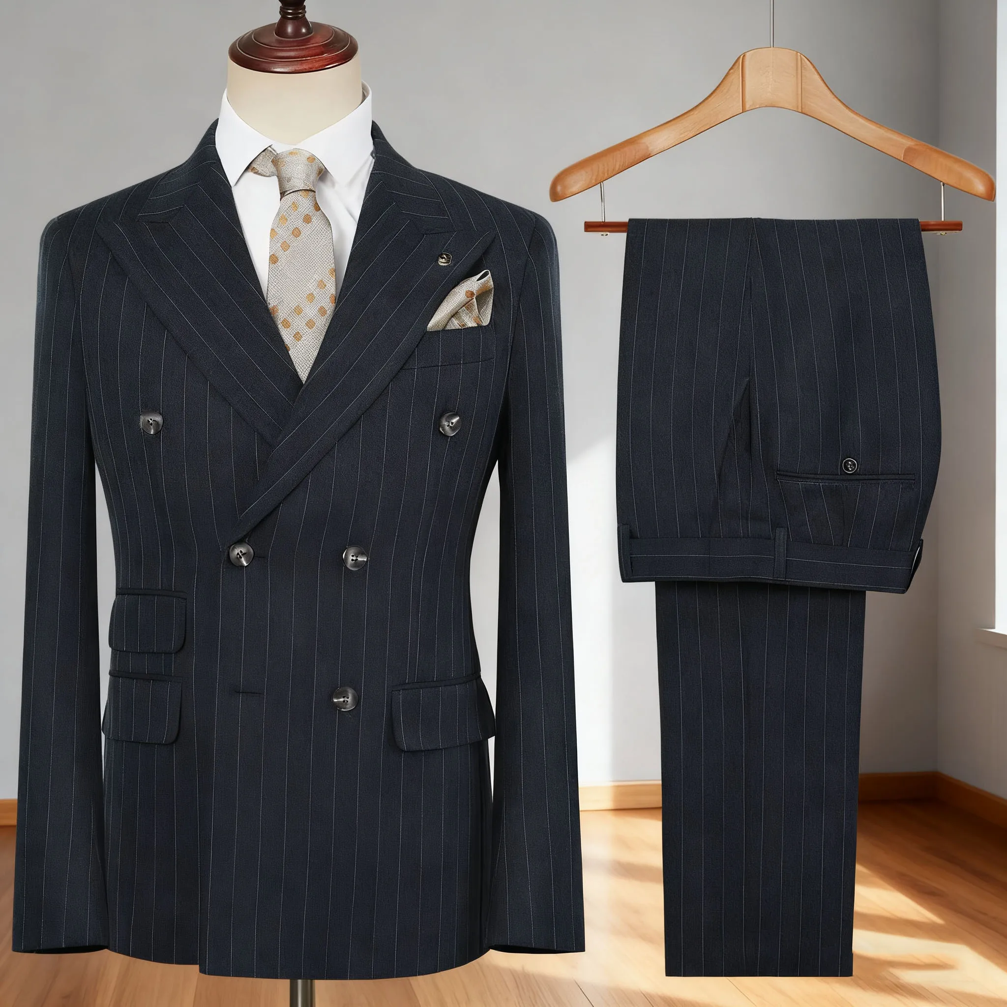 

Men's 2 Pieces Suit Vintage Winter Tweed Suits High-Quality Striped Tweed Men Suits Design Costume Homme Smart Business Formal W