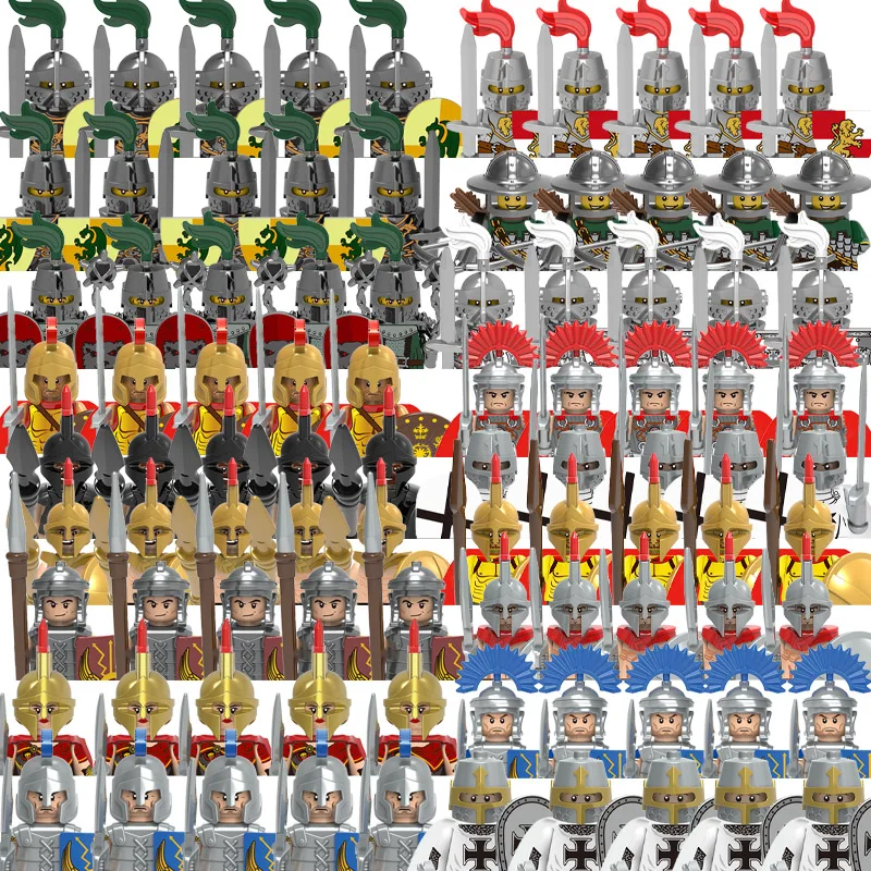 

MOC Medieval Knights Roman Soldier Building Blocks Castle Military Weapons Armor Figures Accessories Warrior Bricks Toy Children