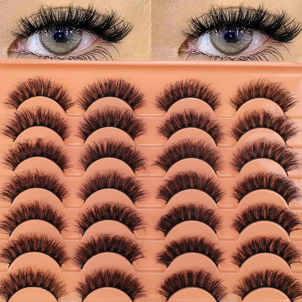 14 pairs of 8D Russian striped furry false eyelash set, mixed lengths of 13-15mm and 16-18mm, J-roll, thick and dramatic style,