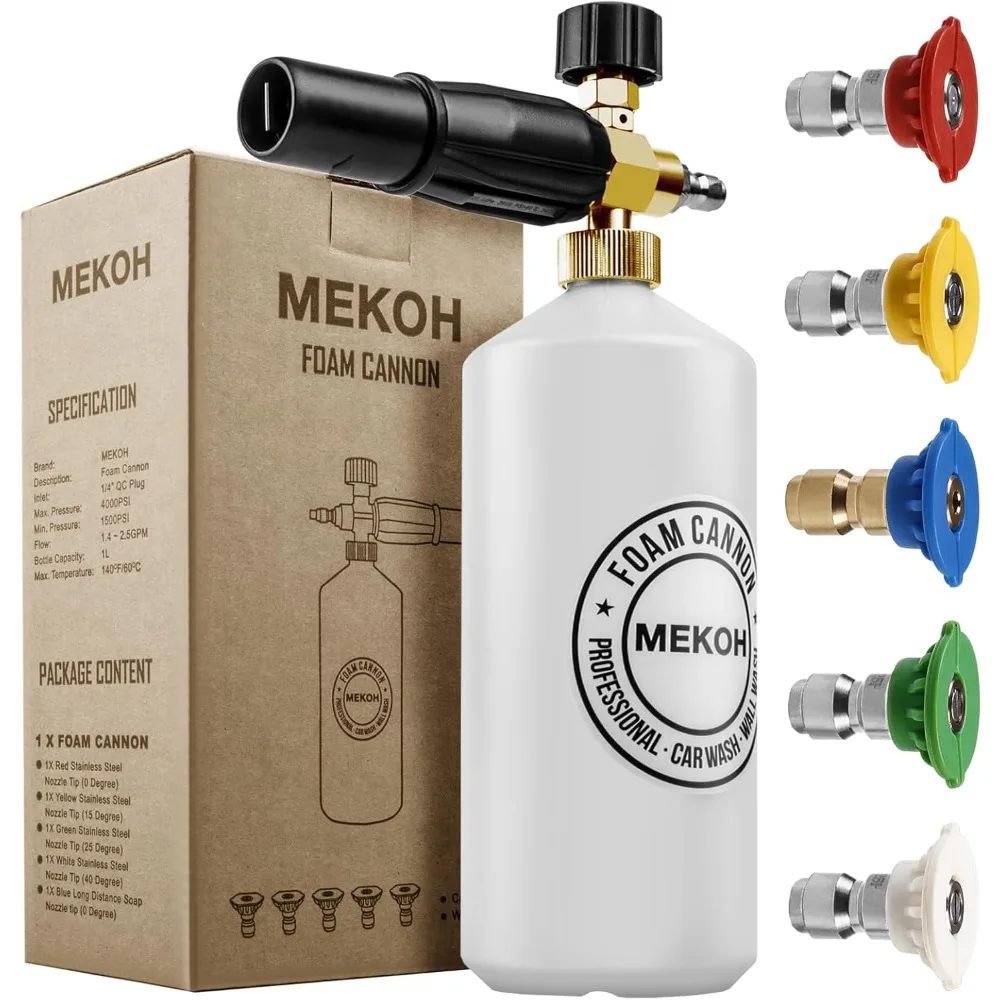 

MEKOH Foam Cannon for Pressure Washer, 4000psi Car Wash Foam Gun, 1 Liter Foam Sprayer, Pressure Washer Soap Attachment with 1/4