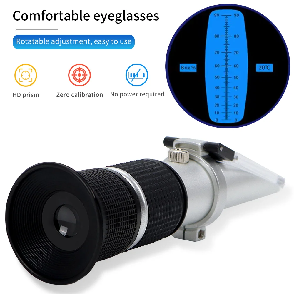 Handheld 0-90% Sugar Refractometer Brix Refratometro for Food Content Fruit Juice Liquids ATC Measurement Tool