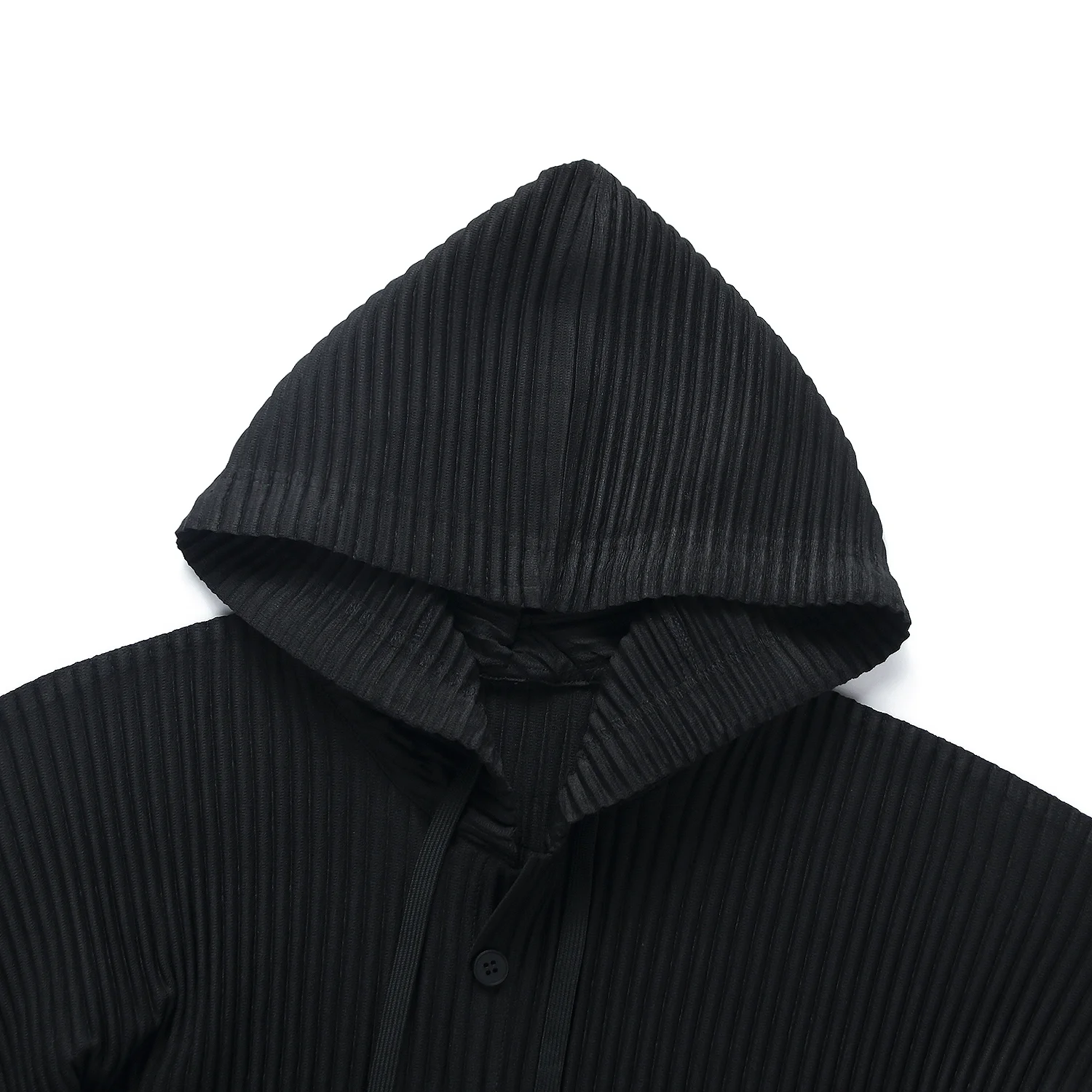 Miyake Pleated Hoodies For Men Breathable Loose Drawstring Casual Top