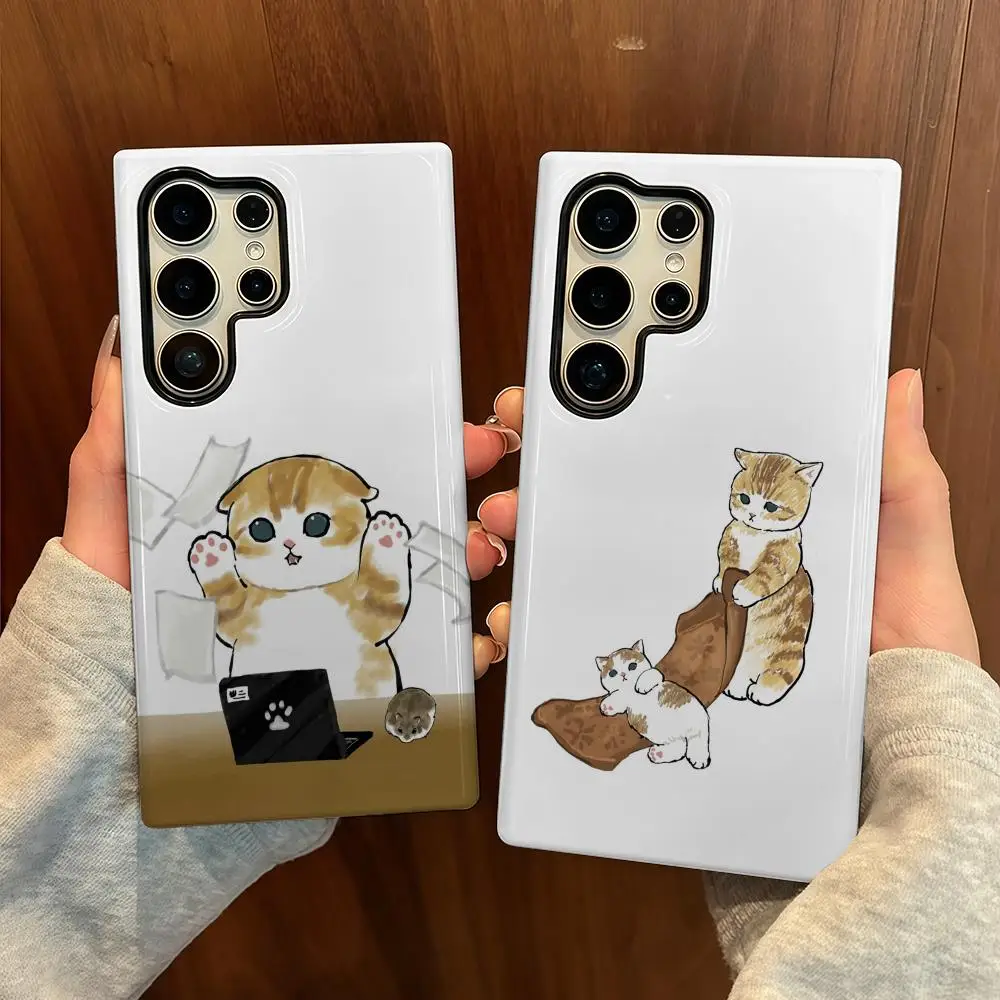 

Mofusand Cat Phone Case For Samsung S25 Film Shell Luxury GalaxyS24Ultra 23plus S22 21 A56 36 26 16 Double layer Cover