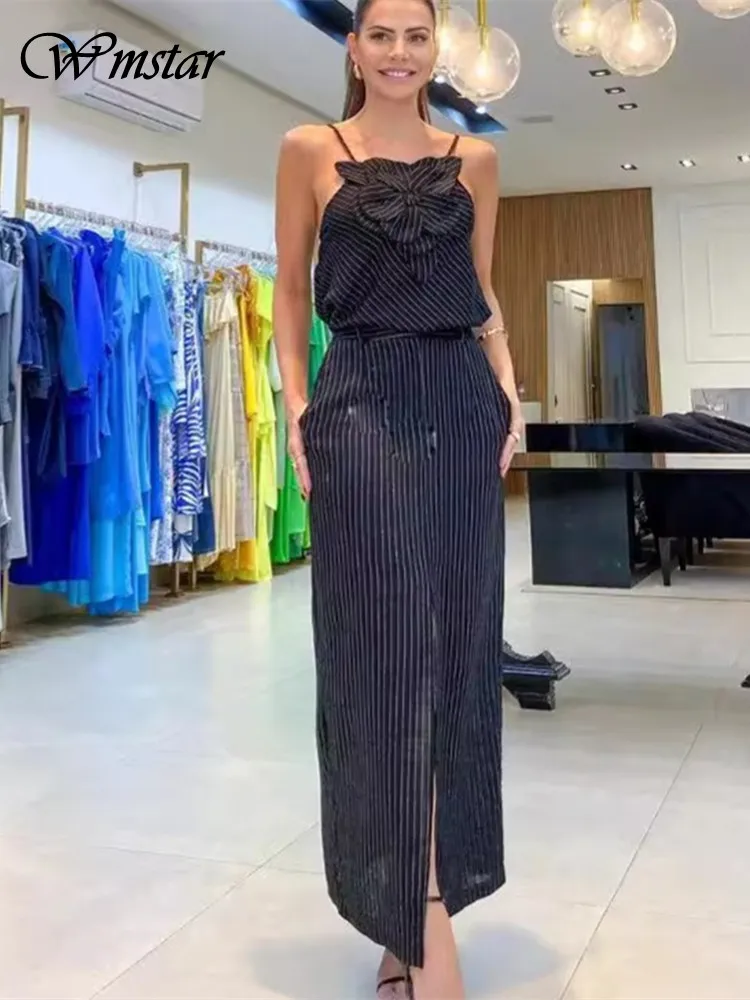 Wmstar Two Piece Set Women Summer Office Lady New Style Slip Bow Skirts Set Sexy Long Matching Suit Wholesale Shipping 2024