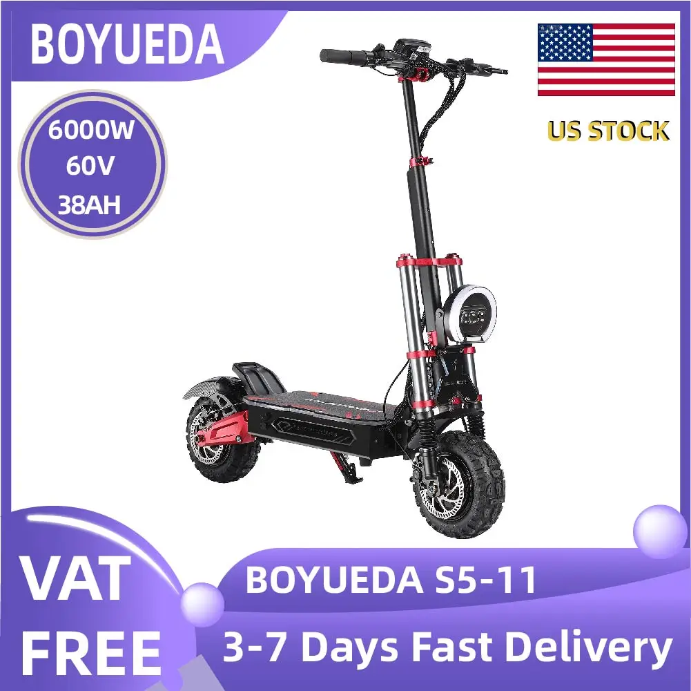 

BOYUEDA S5-11 Adult Electric Scooter 6000W Motor 60V38Ah Battery City Escooter 11 Inch Fat Tire Foldable E-Scooter