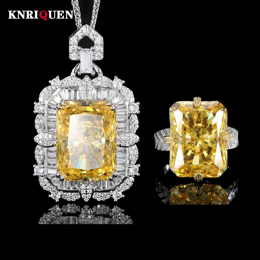 2025 tendencia 15*20mm Topacio colgante collar anillos conjunto para mujeres piedras preciosas Vintage laboratorio diamante fiesta conjuntos de joyería fina regalo femenino