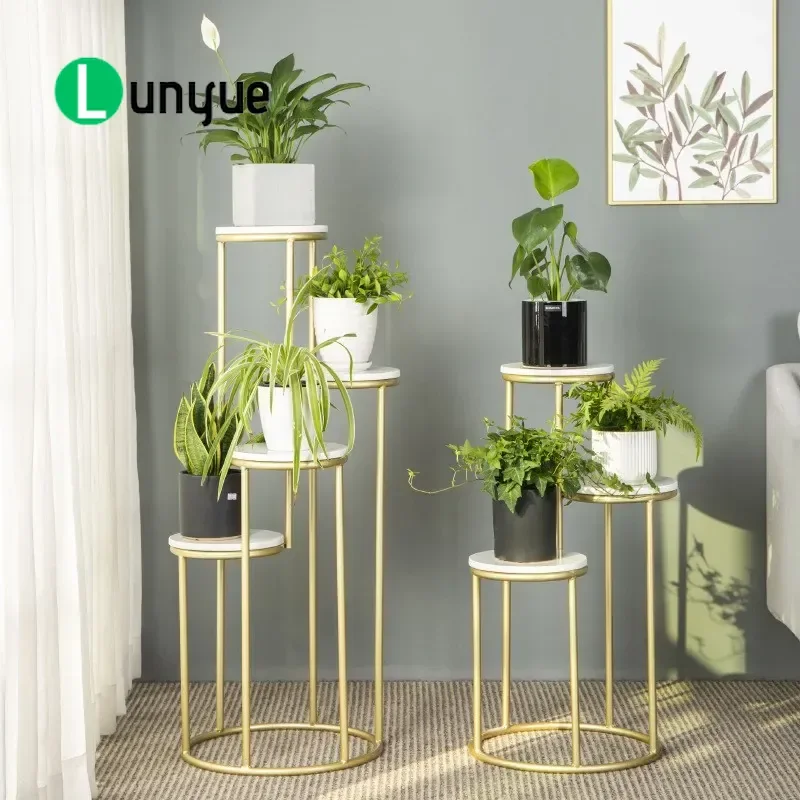 Simple Wrought Iron Marble Flower Stand Multi Layer Plant Pot Rack for Living Room Balcony Indoor Home Garden Decor Storage