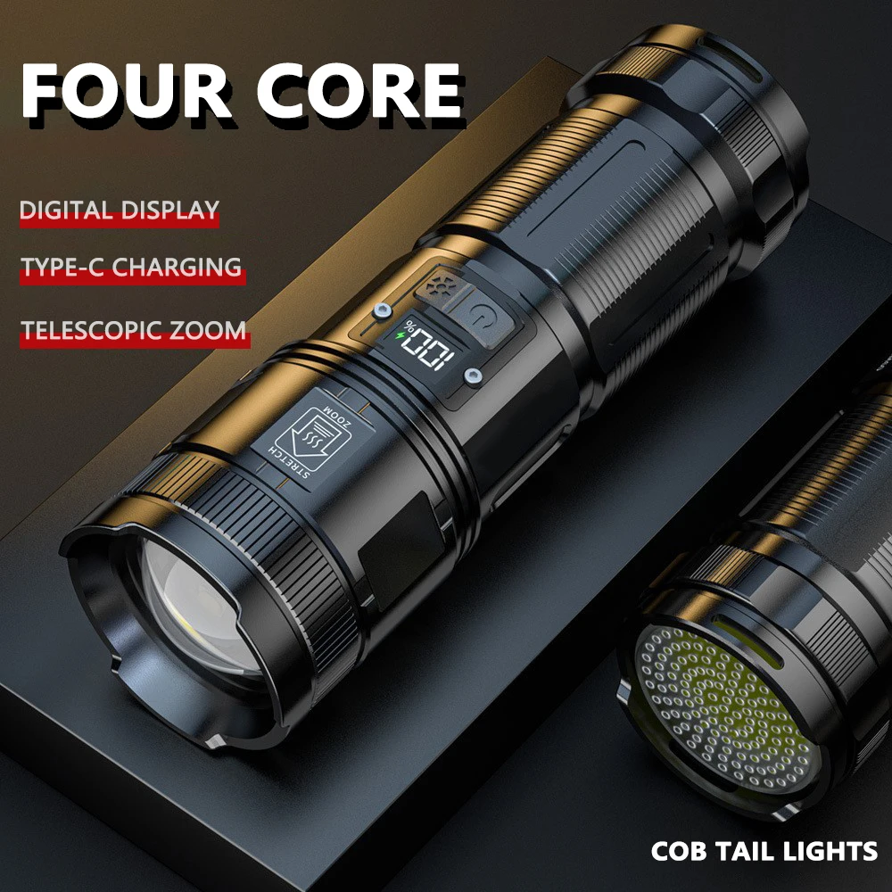 New P90 Flashlight Super Bright 1000M Long-Range Zoom Waterproof Multi-Functional Emergency Flashlight Taillight Built-in 9000MA