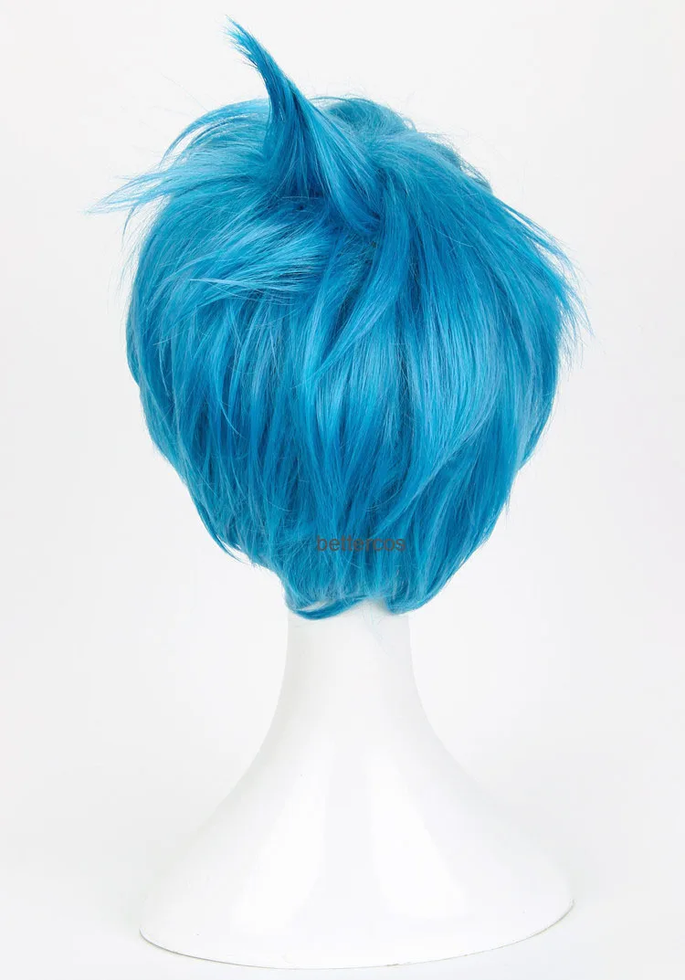 Movie Inside Out Joy Cosplay Wigs Short Blue Heat Resistant Synthetic Hair Wig + Wig Cap