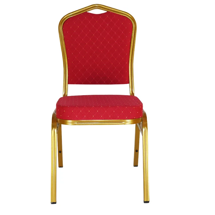 Foshan factory red hotel chair wedding restaurant wedding dining chair banquet chair soft cushion with iron frame chair.