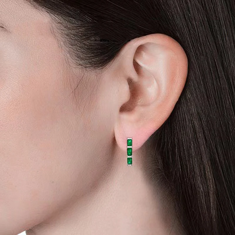 Trendy Geometric Lab Grown Emerald Clip Earrings 925 Sterling Silver Women Emerald Gemstone Earrings Fine Jewelry Birthday Gift