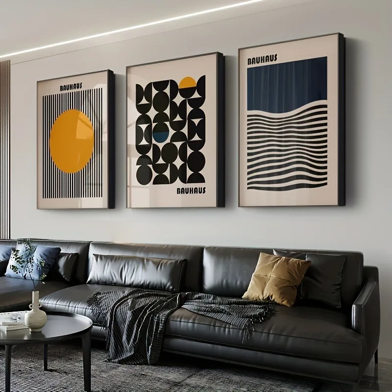 3pcs Bauhaus Style Minimalist Canvas Wall Art Prints,Art Deco Geometric Posters for Home Office, Living Room, Bedroom Wall Decor