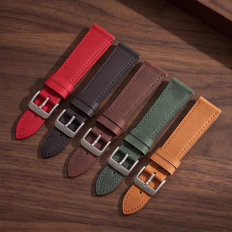22mm Genuine Cowhide Leather Watch Strap – Watch Accessory Featuring Quick-Release Spring Bars and Stainless Steel Pin Buckle