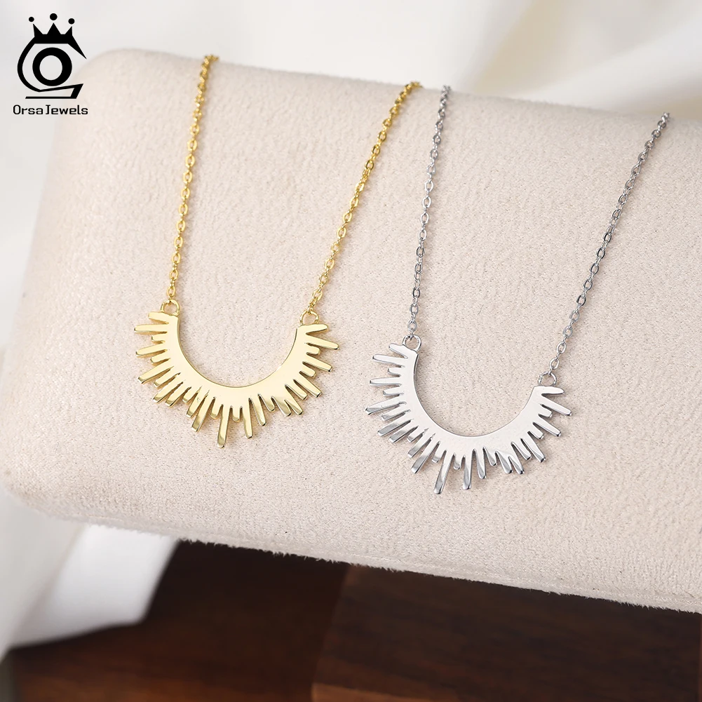 

ORSA JEWELS Genuine S925 Sterling Silver Geometric Pendant Necklace Party Half Circle Spiked Collar Chain Necklaces Gift GAN14