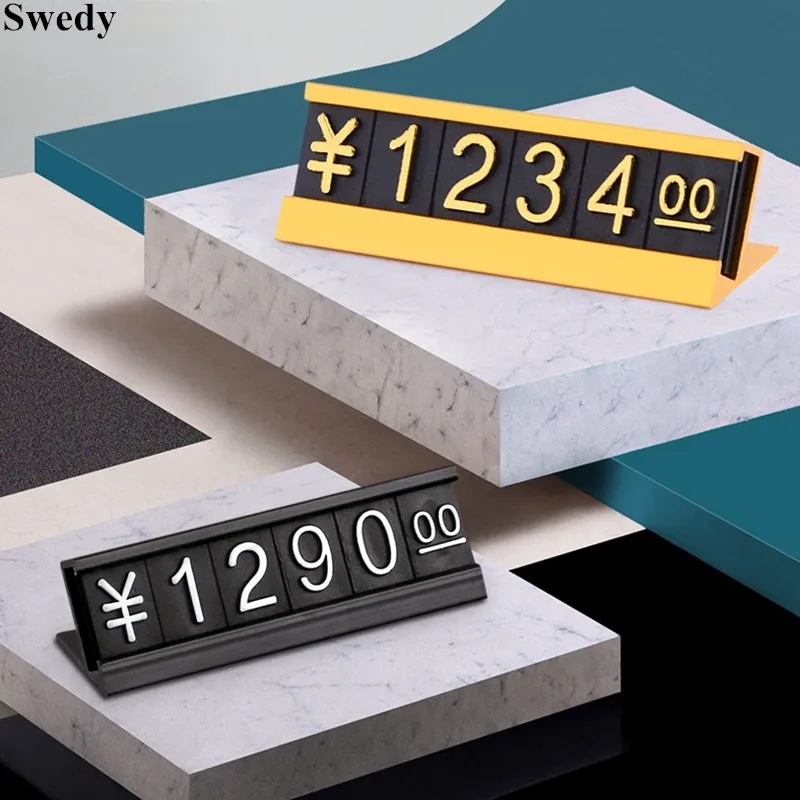 10 Sets Aluminum Base Adjustable Number Jewelry Wine Pricing Cube Tags Mini Price Label Sign Holder Display Stand
