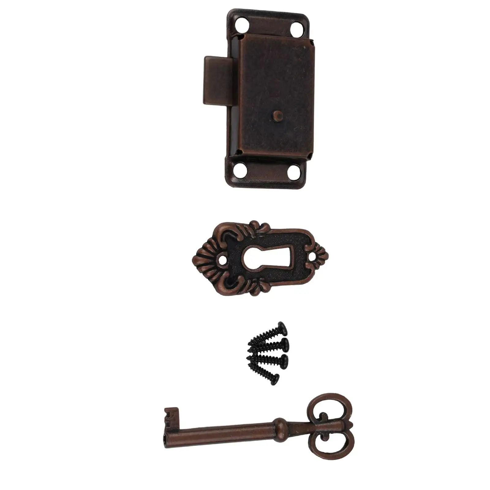 10sets Vintage Style Metal Door Lock Set for Drawer Jewelry Box Cabinet Wardrobe Cupboard with Key and Decorative Sheet