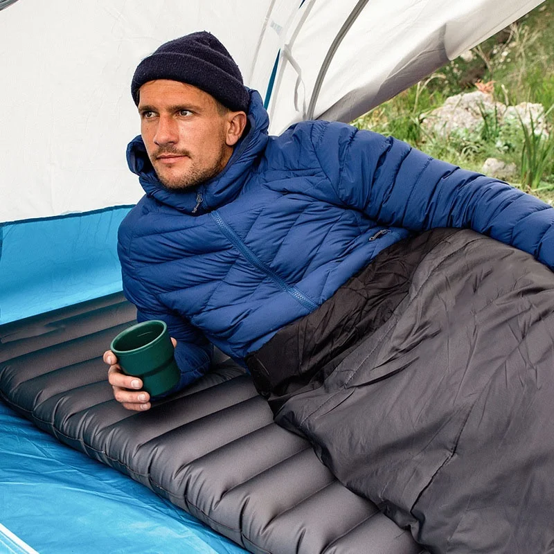 Colchão inflável com bomba para pés, tapete de ar para acampamento, viagem, ultraleve, compacto, dobrável, almofada de dormir para mochila, caminhadas