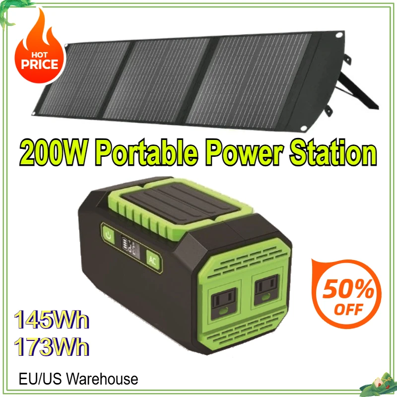 

173Wh 200W Portable Power Station 220V/110V Solar Generator Outdoor Emergency Mobile Power Bank 39000mAh for Camping Power LED