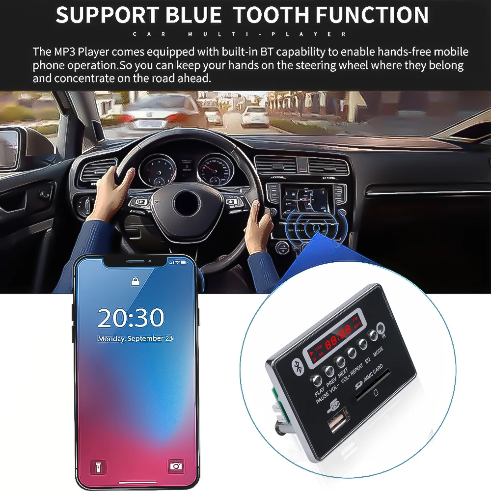 Bluetooth 5.0 MP3 odtwarzacz 12V bezprzewodowy dekodowanie MP3 odtwarzacz muzyki Audio TF USB moduł FM z pilotem do głośnik samochodowy