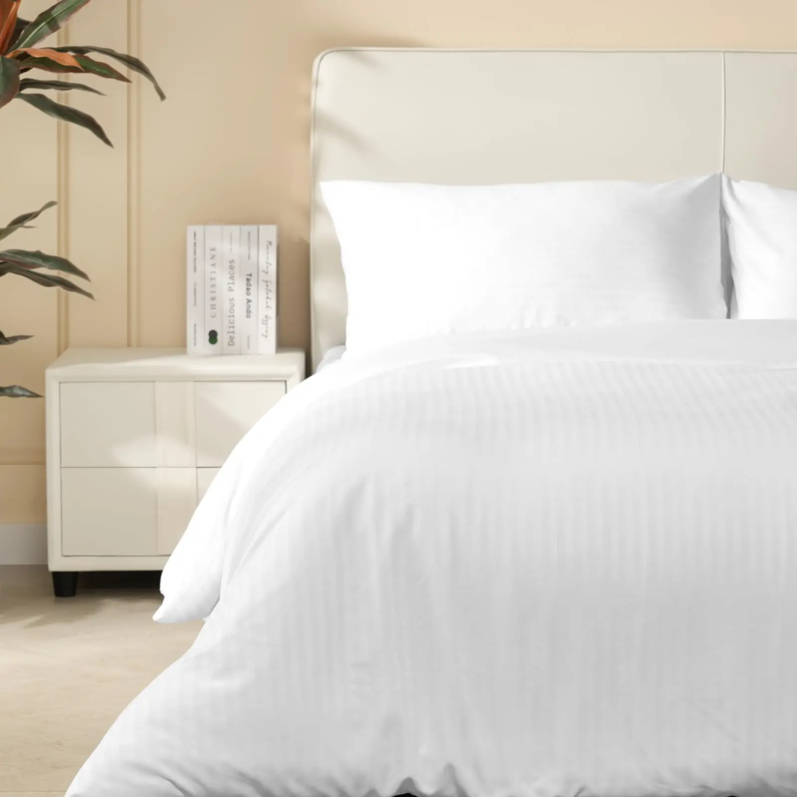 Good Nite King Size Duvet Cover Set: Polyester Striped Satin with 2 Pillowcases - Skin-Friendly and Machine Washable