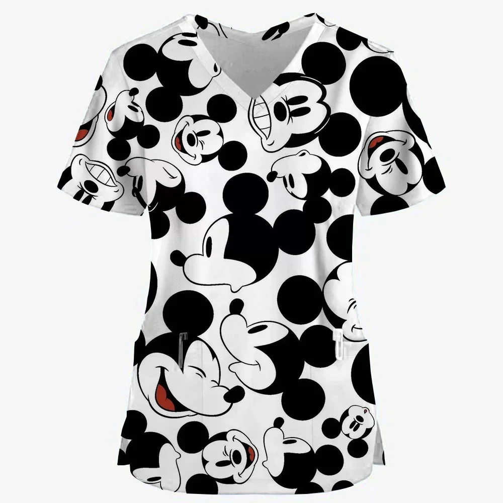 

Медицинская униформа с принтом Микки Стич Диснея, женские аксессуары для медсестер, клиническая форма, рабочая блузка для стоматолога, vet, спа, топы-скрабы