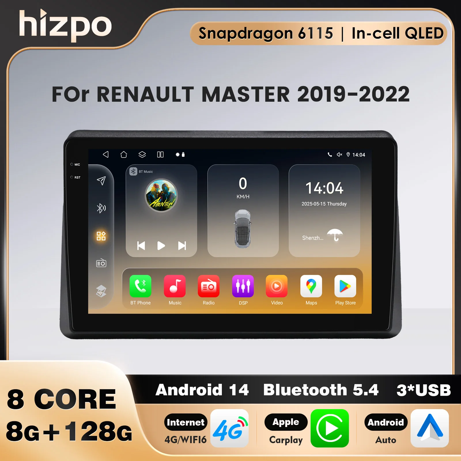 Восьмиядерный процессор Snapdragon 6115, встроенный QLED экран, GPS, беспроводной Carplay, Android Auto для Renault Master 2019 2020 2021 2022, OBD DAB Восьмиядерный процессор Snapdragon 6115, встроенный QLED экран, GPS, беспроводной Carplay, Android Auto для Renault Master 2019 2020 2021 2022, OBD DAB