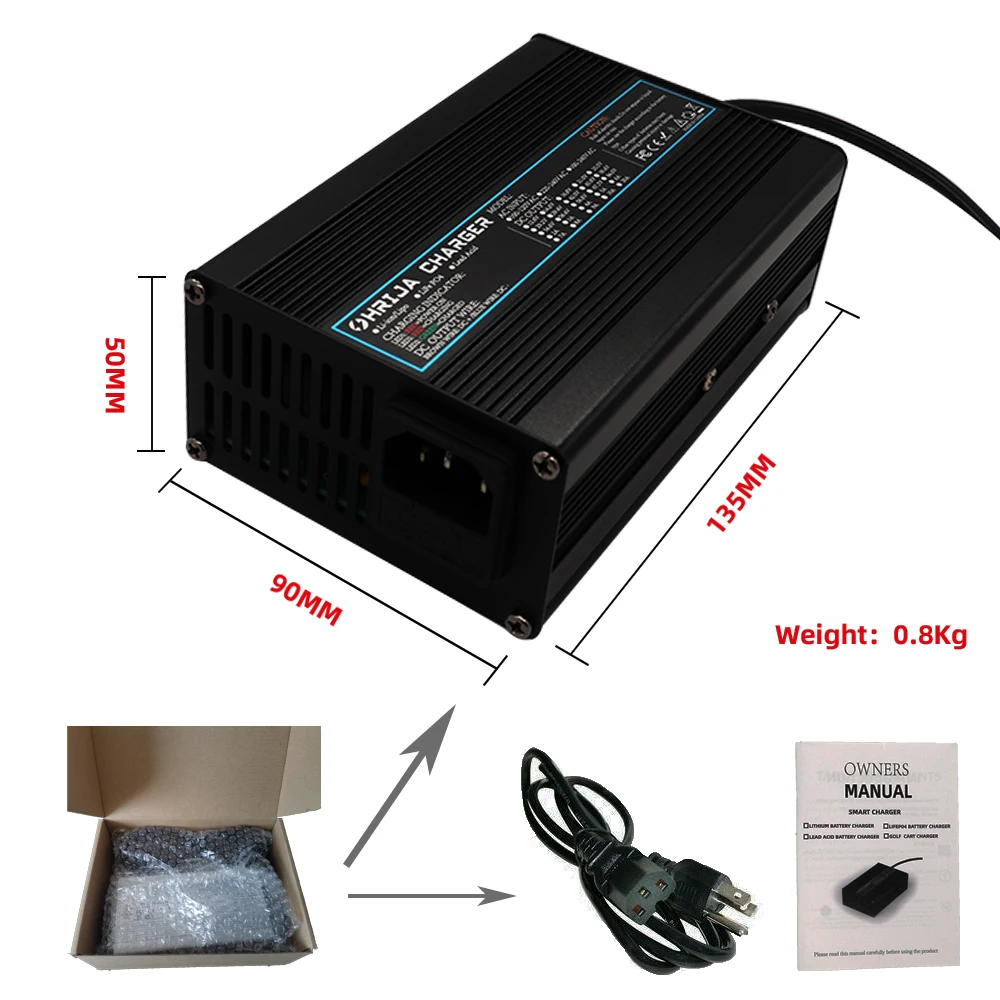 Inteligentna ładowarka 50.4v 5a aluminiowa obudowa nadaje się do akumulator litowo-jonowy samochodu 12s 44.4V na zewnątrz deskorolka elektryczna