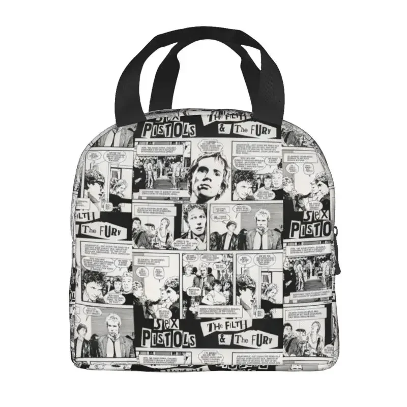 Custom Sex Pistols Rock Band Lunch Bag Heavy   Photo Collage Cooler Thermal Insulated Lunch Boxes for Kids School Children