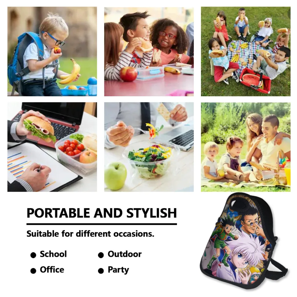 Hunter-x-hunter-Bolsa de almuerzo portátil para niños, fiambrera térmica de alimentos, duradera, enfriadora con correa para el hombro, bolsa de Picnic