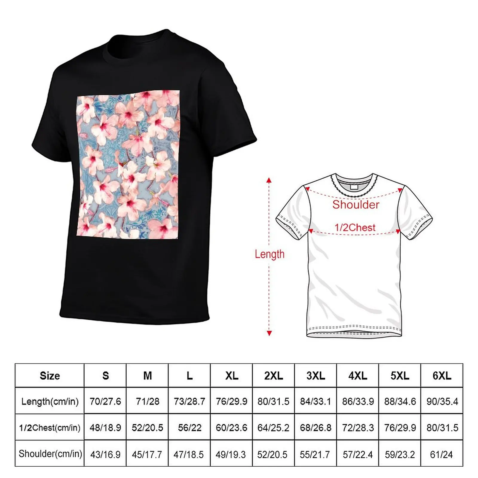 Shabby Chic Hibiscus Patchwork Pattern in Pink & Blue T-Shirt Holiday Vacation Tee Shirt