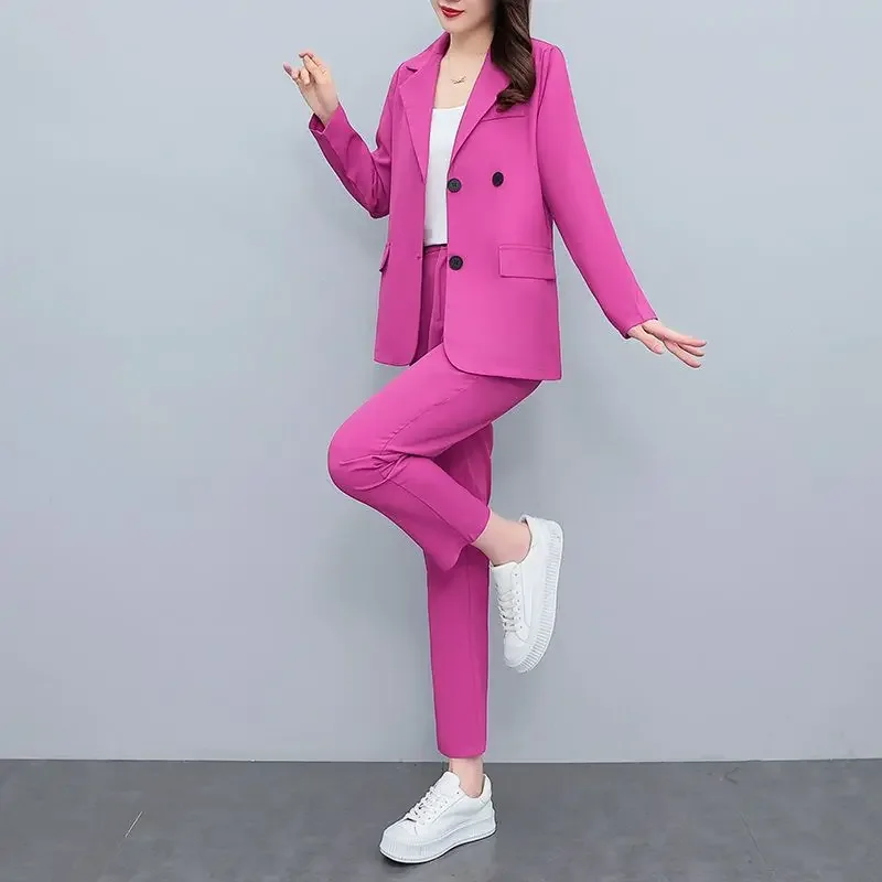 Professional Formal Business Two Pieces Sets Pants for Woman Pink Baggy Women\'s 2 Pant Set Blazer and Wear To Work Outfits Xxl D