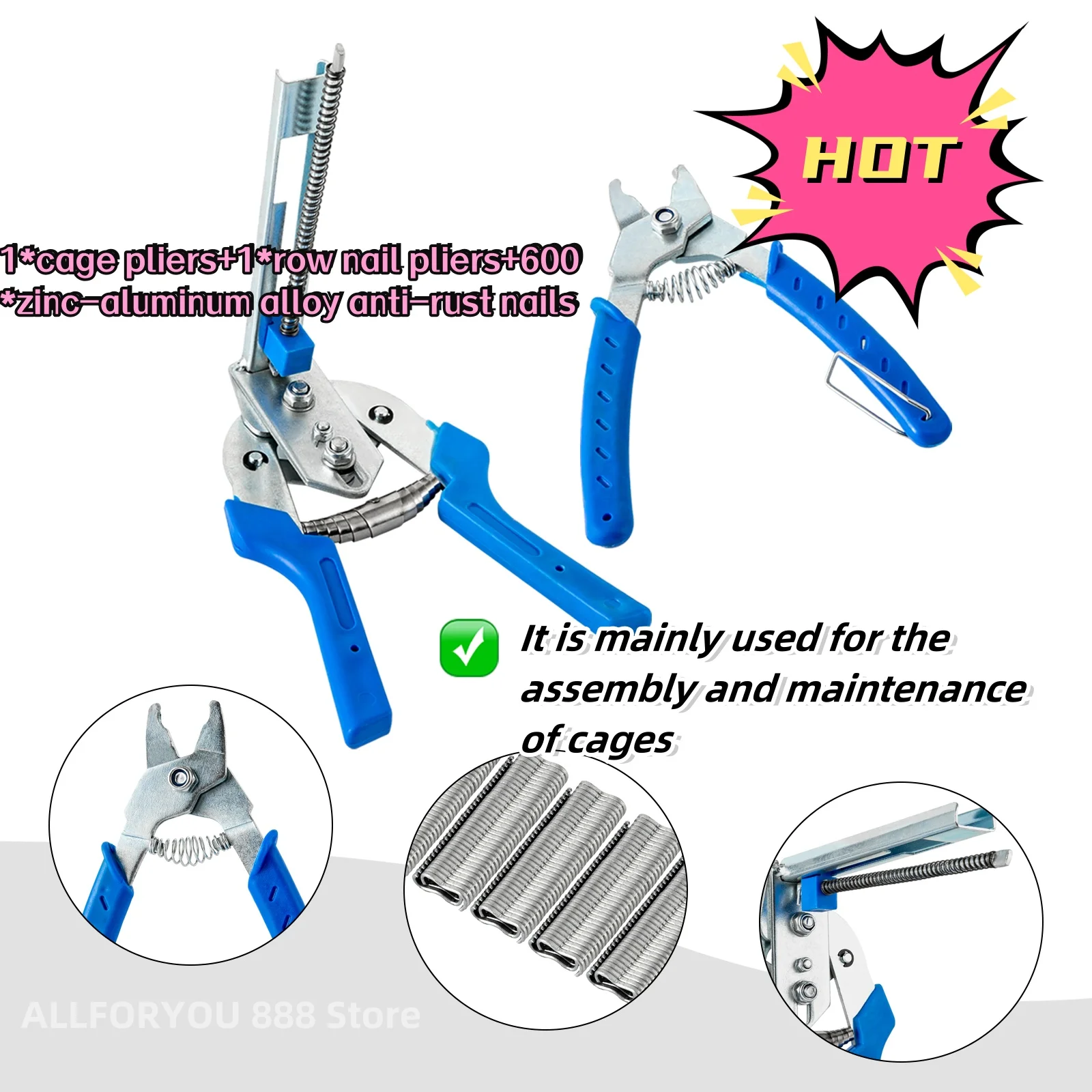 Nail Ring Plier Kit Poultry Bird Cage Fasten Hog Wire Clamp Staples Tool For The Assembly And Maintenance of Cages