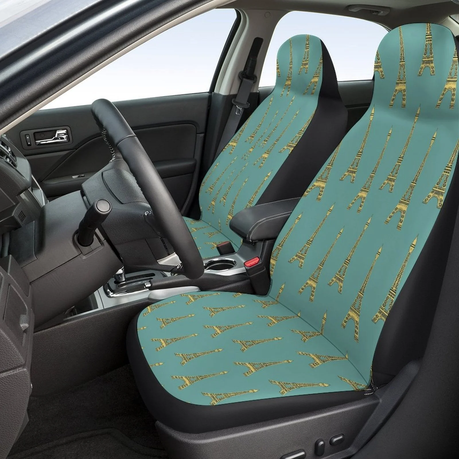 Paris Eiffel Tower Themed Car Seat Cover Set For Most Cars, Trendy Novelty Car Seat Protector Covers Full Set, Car Seat Covers