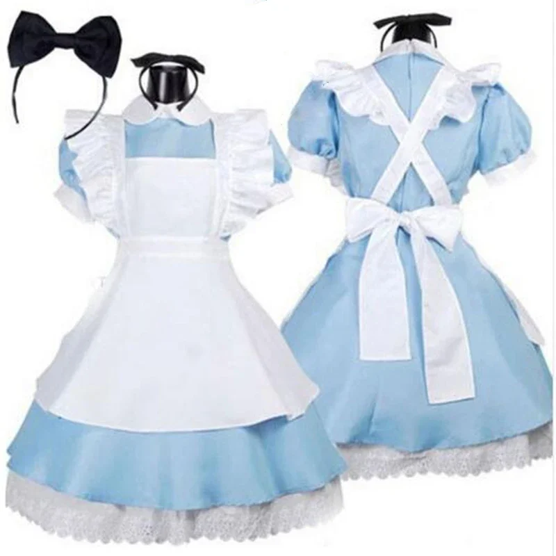 Adult Kids Anime Blue Maid Dress Dream Women Sissy Lolita Cosplay Costume Girls Outfits Set