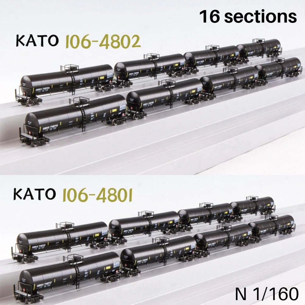KATO N Type 1/160 Train Model 106-4801 and 106-4802 Freight Cars Black Tanker Cars 16 Cars Set for Sand Table Decoration