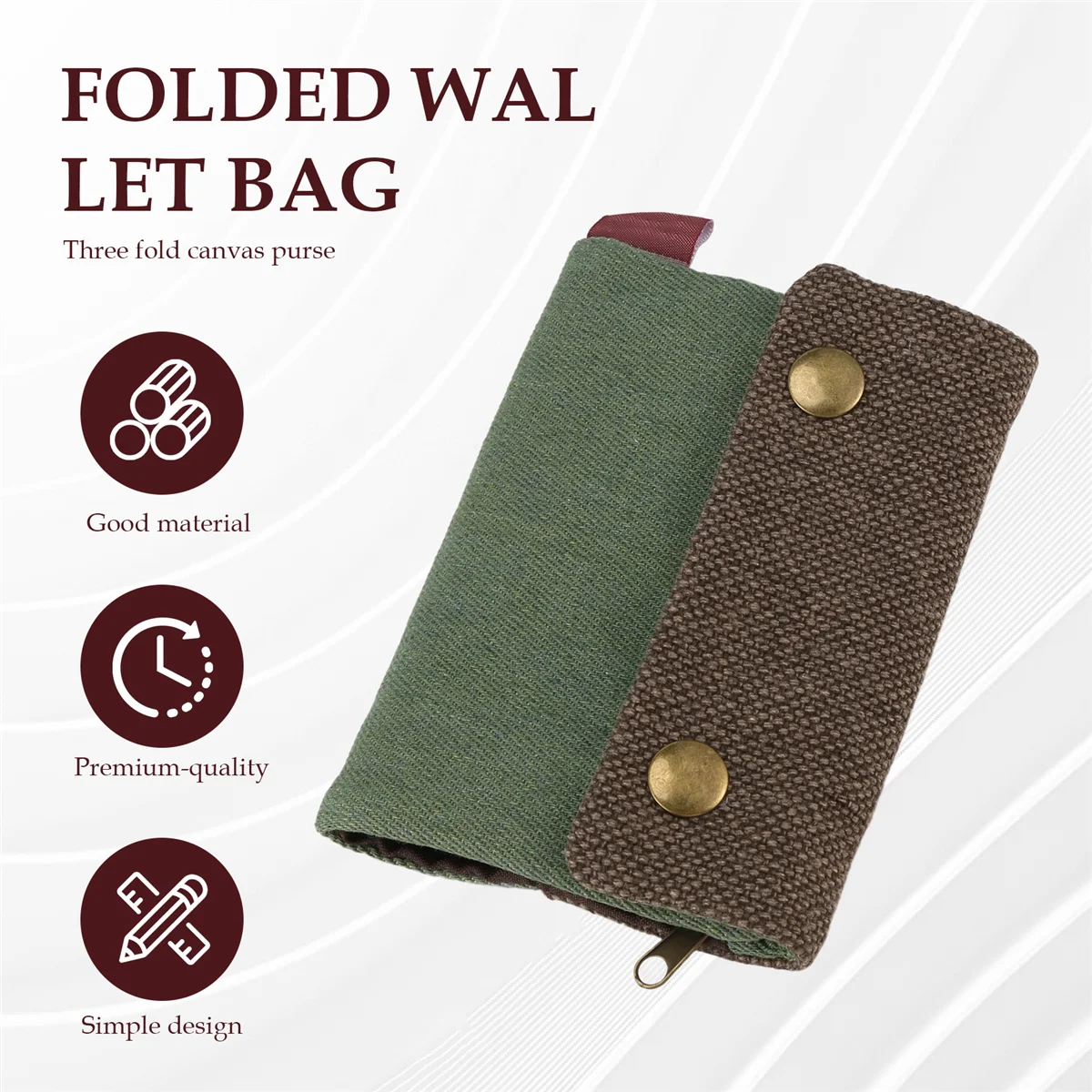 ELBA_Unisex حقيبة محفظة قماش يدوية مطوية بثلاث طبقات (أخضر)