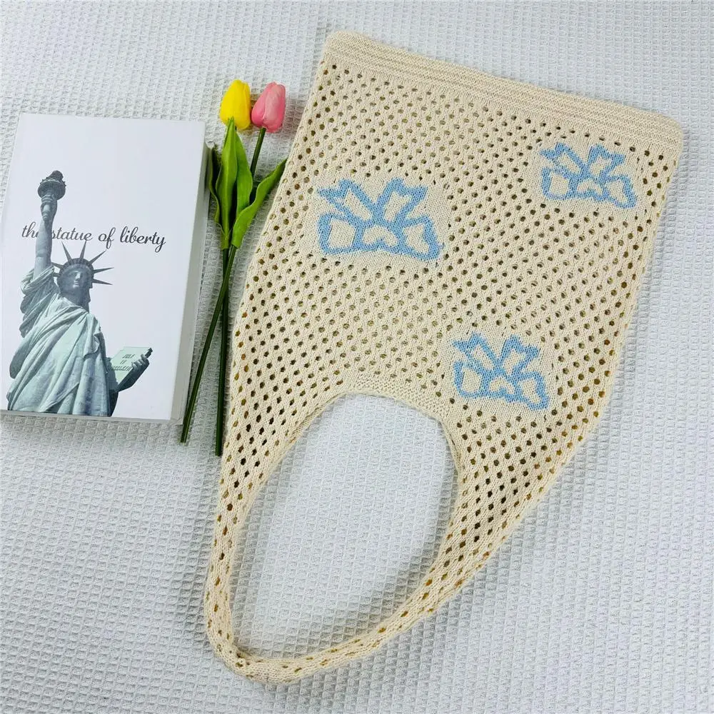 

Y2K Bowknot Pattern Aesthetic Crochet Bag Fairy Grunge Large Capacity Crochet Tote Bag Beach Travel Bag for Women