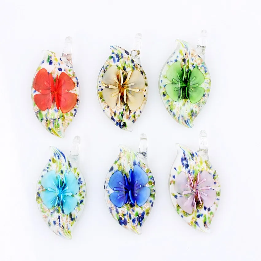 Qianbei Flower Pendant Wholesale 6pcs Handmade Murano Lampwork Glass Mix Color Fit Necklace Fashion Jewelry Gifts