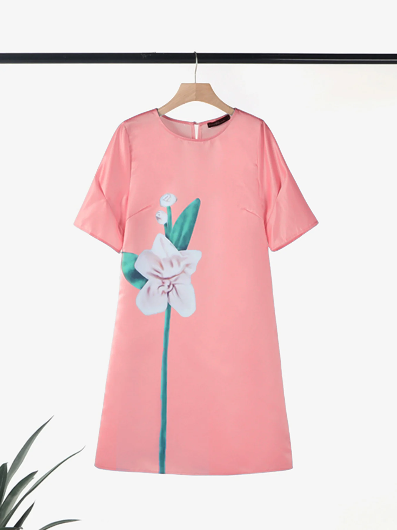 ZANZEA 여성용 새틴 플라워 프린트 드레스 패션 오넥 반소매 플리츠 디테일 루즈 캐주얼 무릎 길이 드레스 출퇴근용