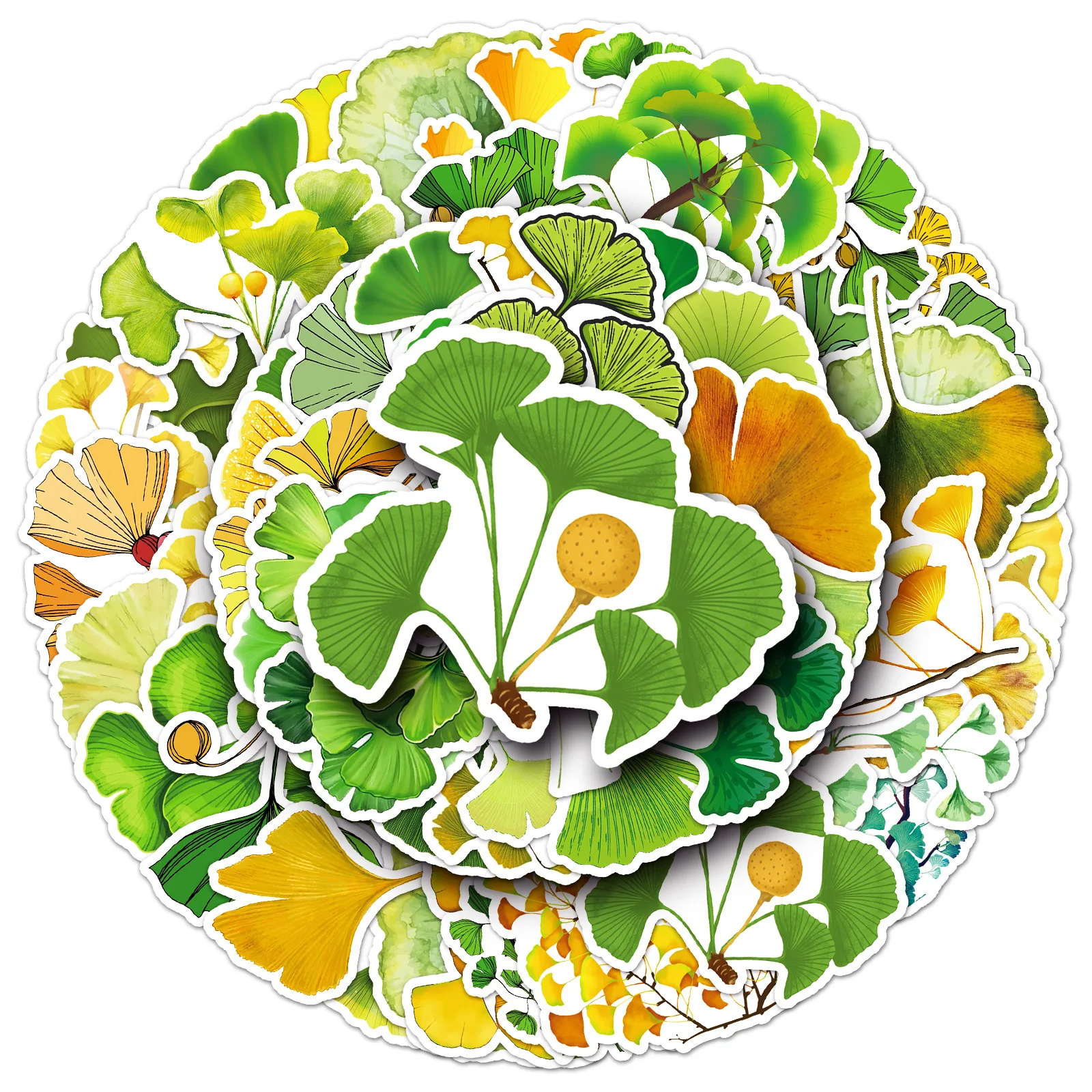 50 個イチョウの葉落書きステッカー小さな新鮮な緑の秋の葉デカールラップトップ電話ギター冷蔵庫クラシック子供のおもちゃ