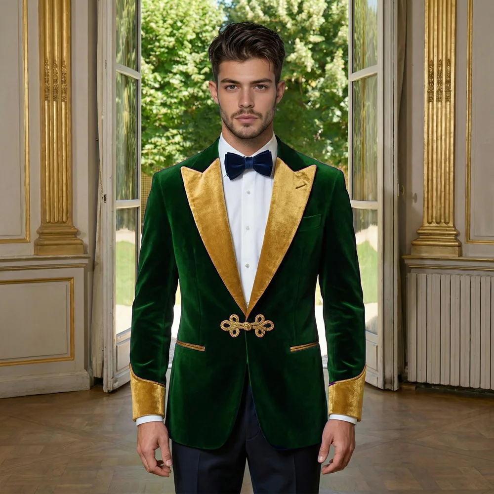 

Зеленый бархатный смокинг-костюм с шалевым воротником, пиджак-блейзер, индивидуальный пошив, для ужина, свадьбы, для шафера