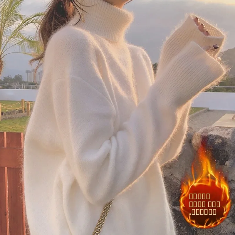 

Мягкий уютный базовый слой с высоким воротником, новинка 2025 года, вязаный свитер Camere, японский ленивый свитер в стиле ретро, осенне-зимняя верхняя одежда