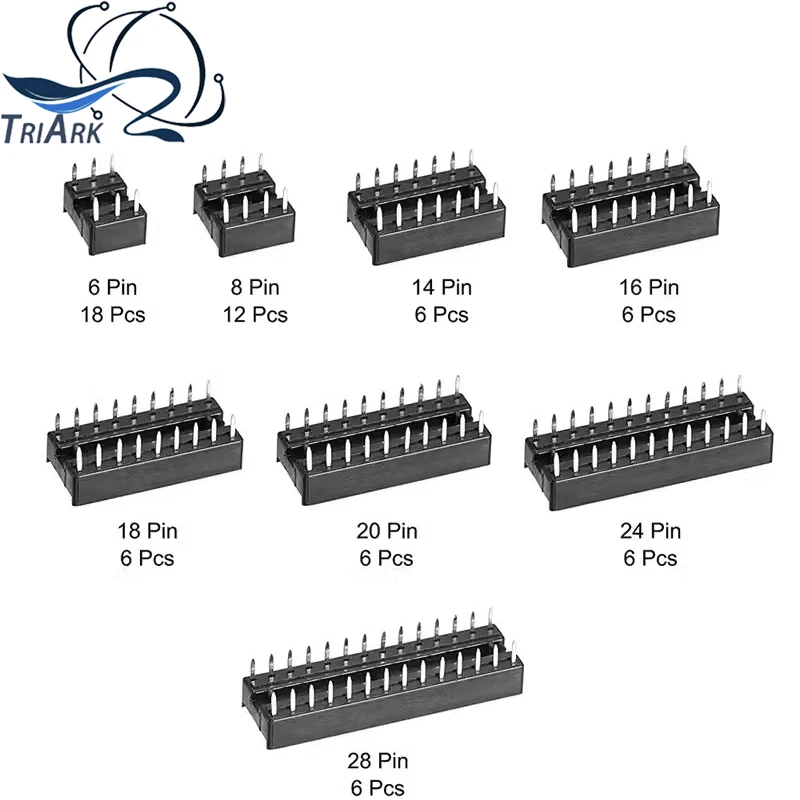 66PCS/lot with Box DIP IC Sockets Adaptor Solder Type Socket Kit 6 8 14 16 18 20 24 28 Pin DIP-6 DIP-8 DIP-14 IC Connector