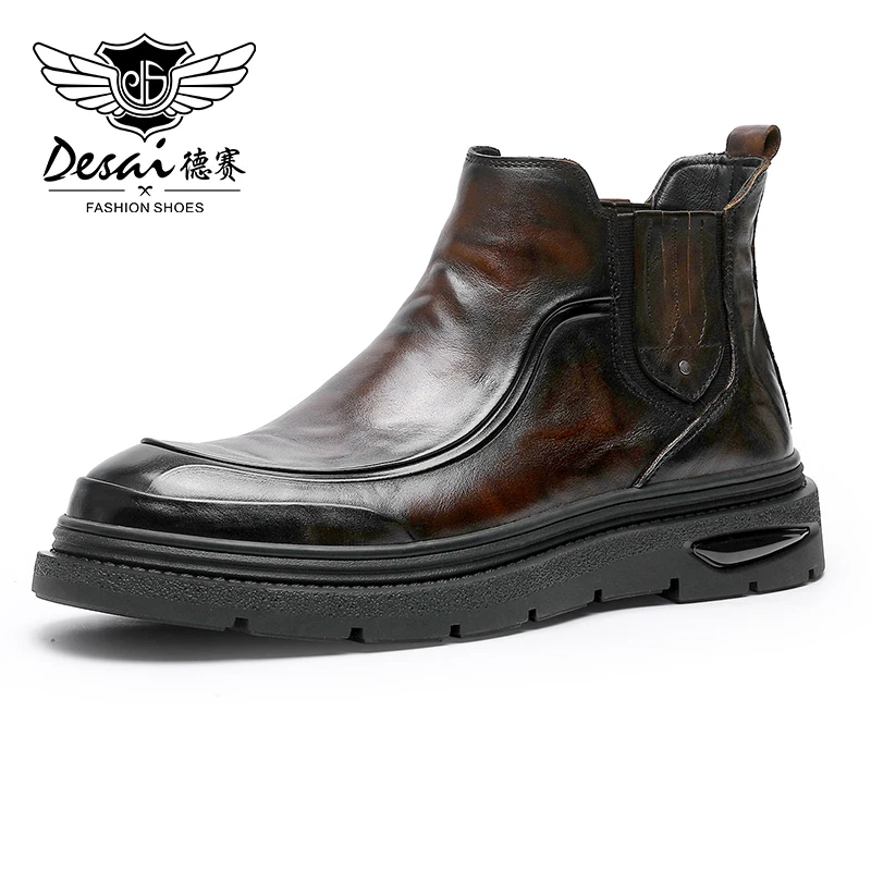 Desai New Black Chelsea Boots for Men Genuine Leather Anti Slip-On Business Men Ankle Boots 2023 Fashion Arrival