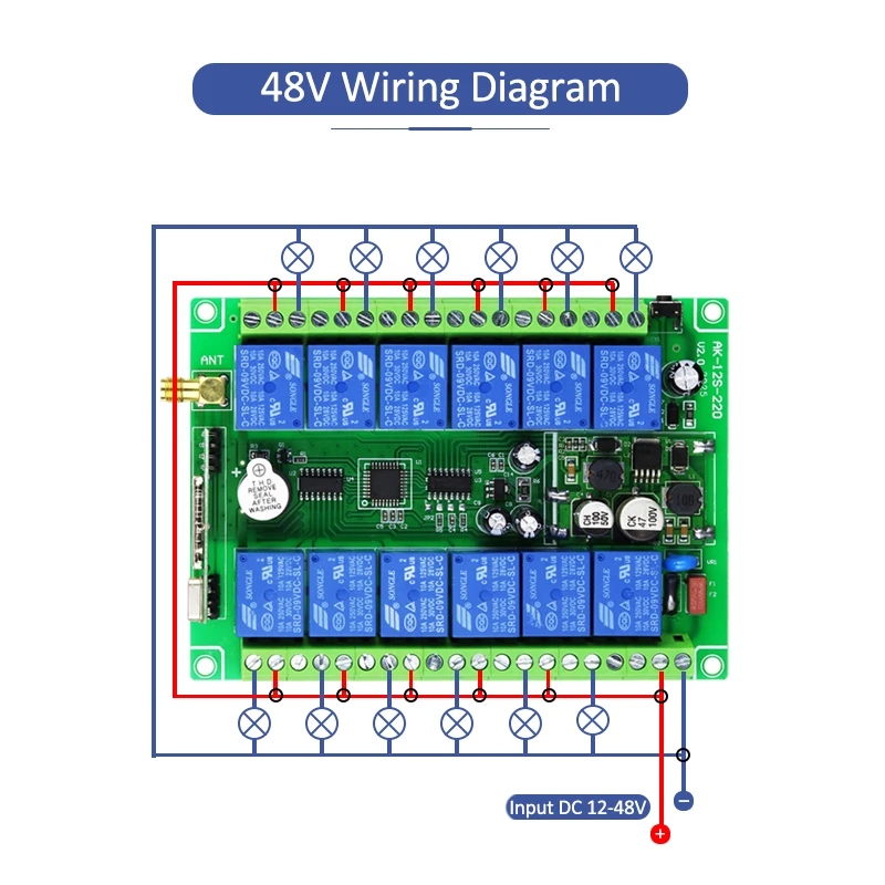 DC12-48V 12 Channels 433MHZ RF switch Universal Set for industry Control Electric Crane Garage Door remote control and receiver