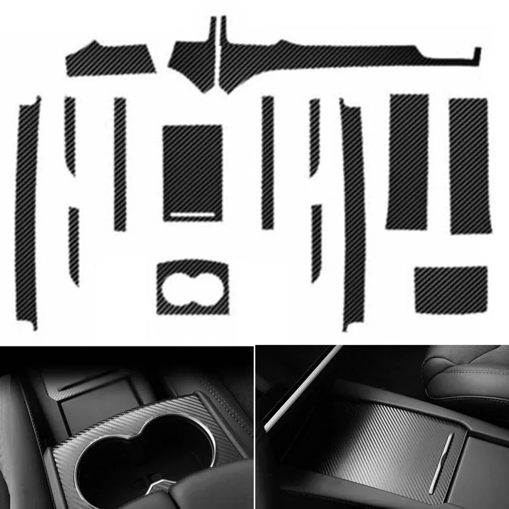

Center Console Stickers Wrap 1 Set Black Carbon Fiber Look Decoration Trim Vinyl Waterproof High Quality Brand New