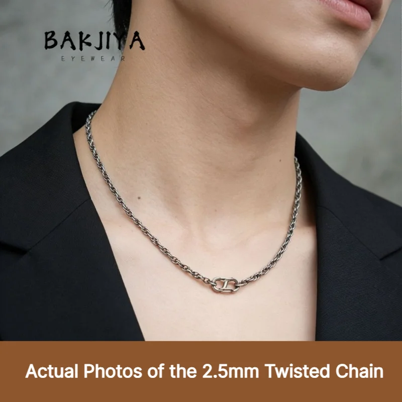 2.5mm Fine Twisted Chain Pure Titanium Necklace Men Women Fashion Hypoallergenic Jewelry, Gifts for Your Partner or Girlfriend