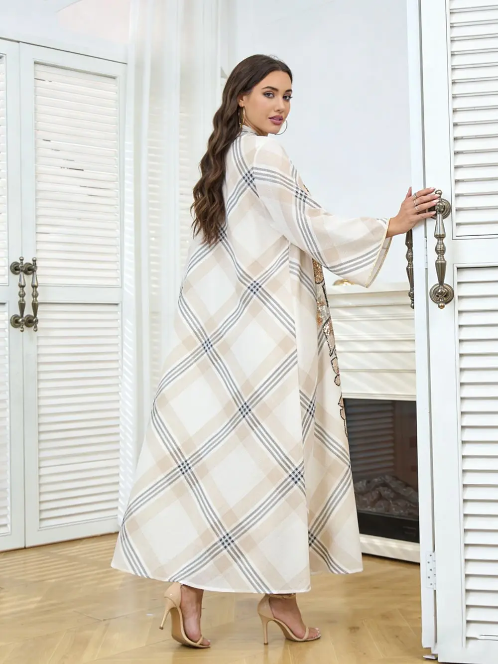 

Ramadan Morocco Middle East Muslim Dubai Saudi Arabia Women's Robe Mesh Beaded Abaya Dress Party Dress