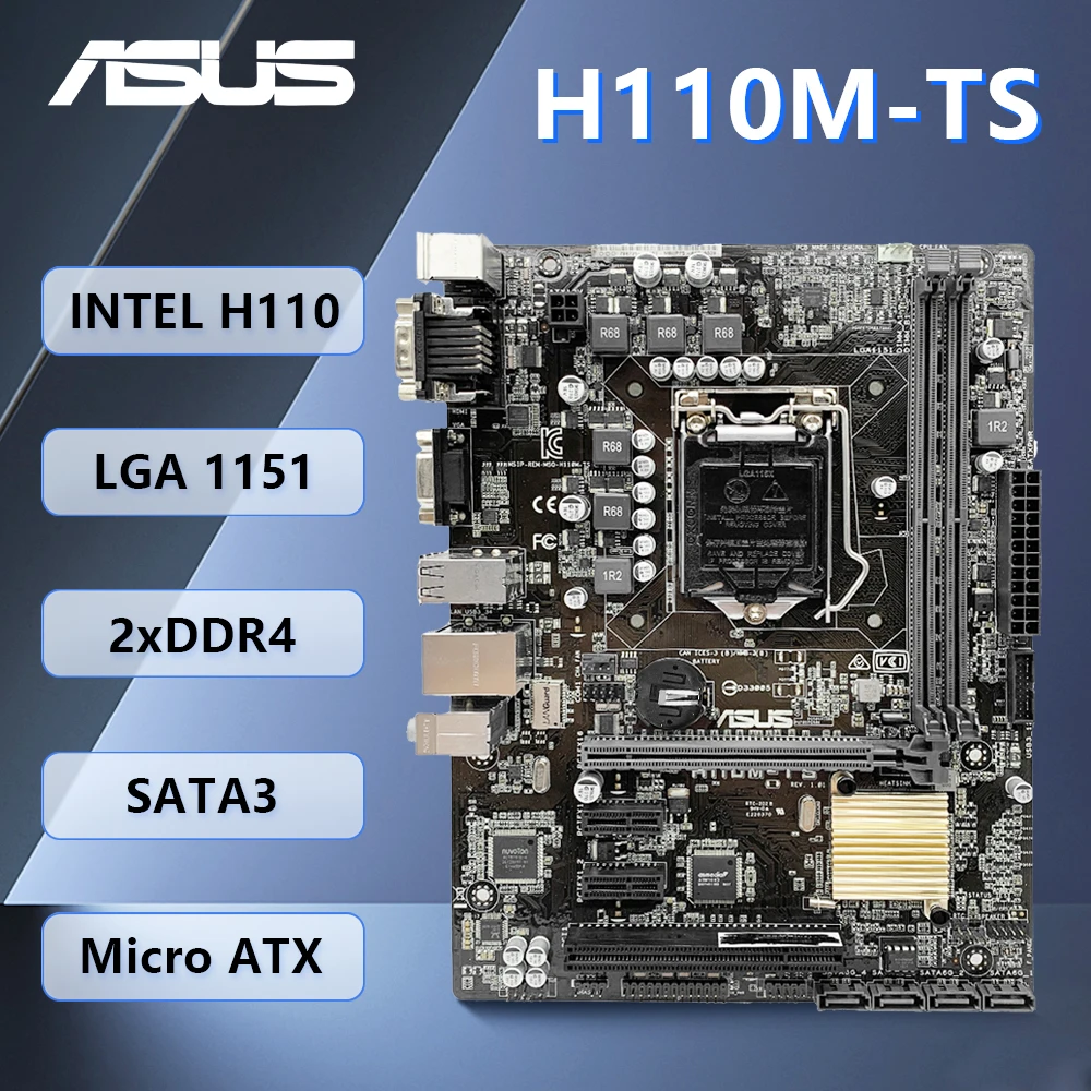 

Материнская плата ASUS H110M-TS LGA 1151 с поддержкой i5 6400 CPU 2xDDR4 Intel H110 PCI Express 3,0x16 USB 3,0